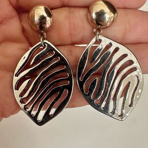Silver and gold tone post drop earrings